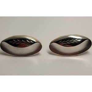 Vintage Sterling Silver Oval Italian 925 Etched Wheat Floral Post Earrings